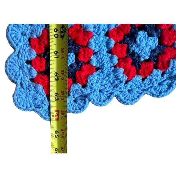 Vintage Handmade‎ Colorful Granny Square Crotchet Blanket Scalloped Edge 64x67 - Picture 9 of 9
